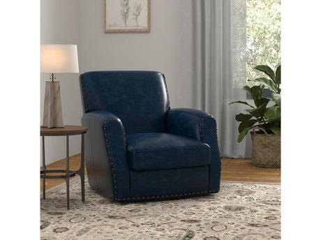 Taft Blue Leather Swivel Chair - Ornate Home