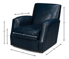 Taft Blue Leather Swivel Chair - Ornate Home