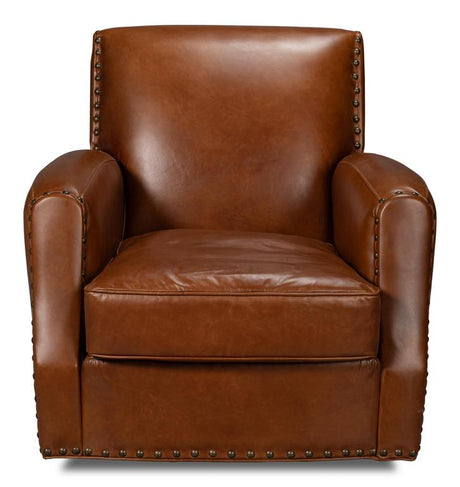 Taft Brown Leather Swivel Chair - Ornate Home