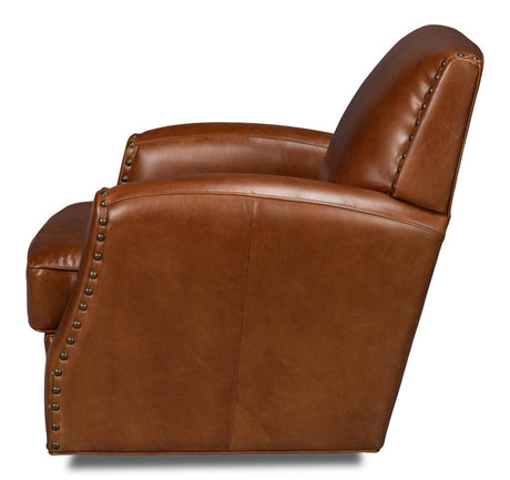 Taft Brown Leather Swivel Chair - Ornate Home