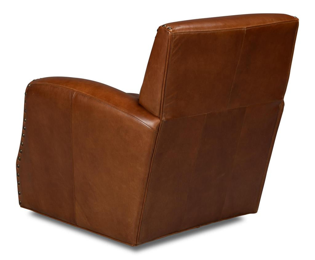Taft Brown Leather Swivel Chair - Ornate Home