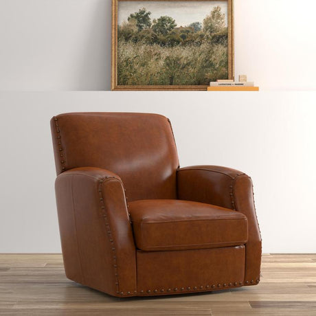 Taft Brown Leather Swivel Chair - Ornate Home