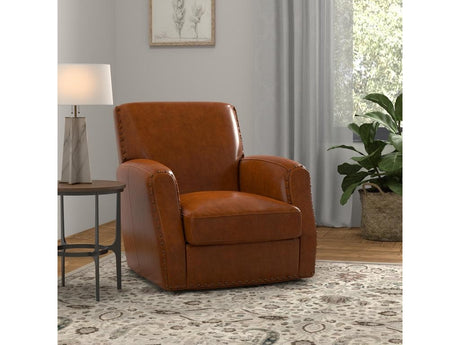Taft Brown Leather Swivel Chair - Ornate Home