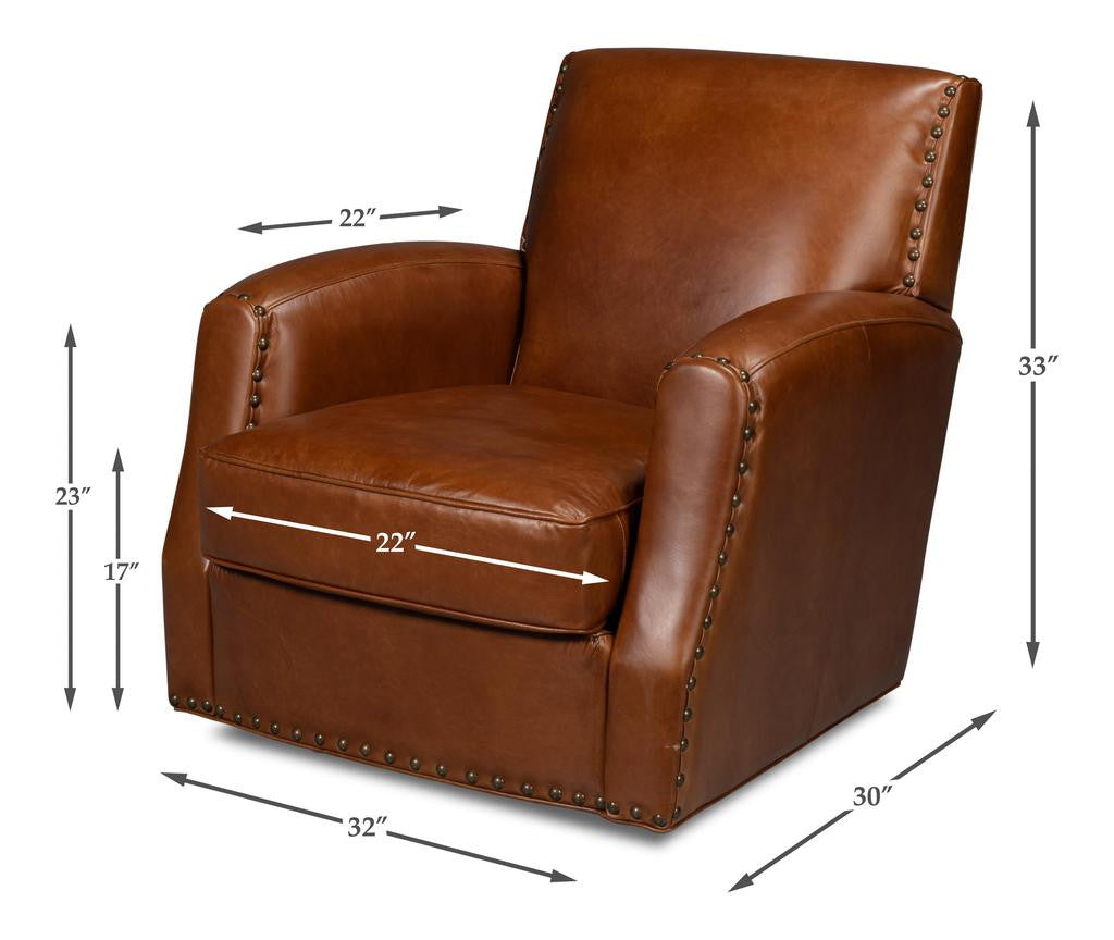 Taft Brown Leather Swivel Chair - Ornate Home