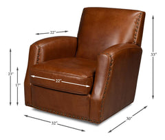 Taft Brown Leather Swivel Chair - Ornate Home