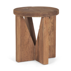 Tahlia Natural Brown Round Wood with Angled Legs Stool - Ornate Home