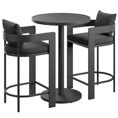 Tahoe Charcoal 3-Piece Outdoor Patio Aluminum Bar Set - Ornate Home