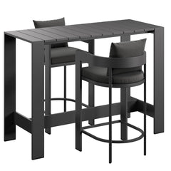 Tahoe Charcoal 3-Piece Outdoor Patio Aluminum Bar Table Set - Ornate Home