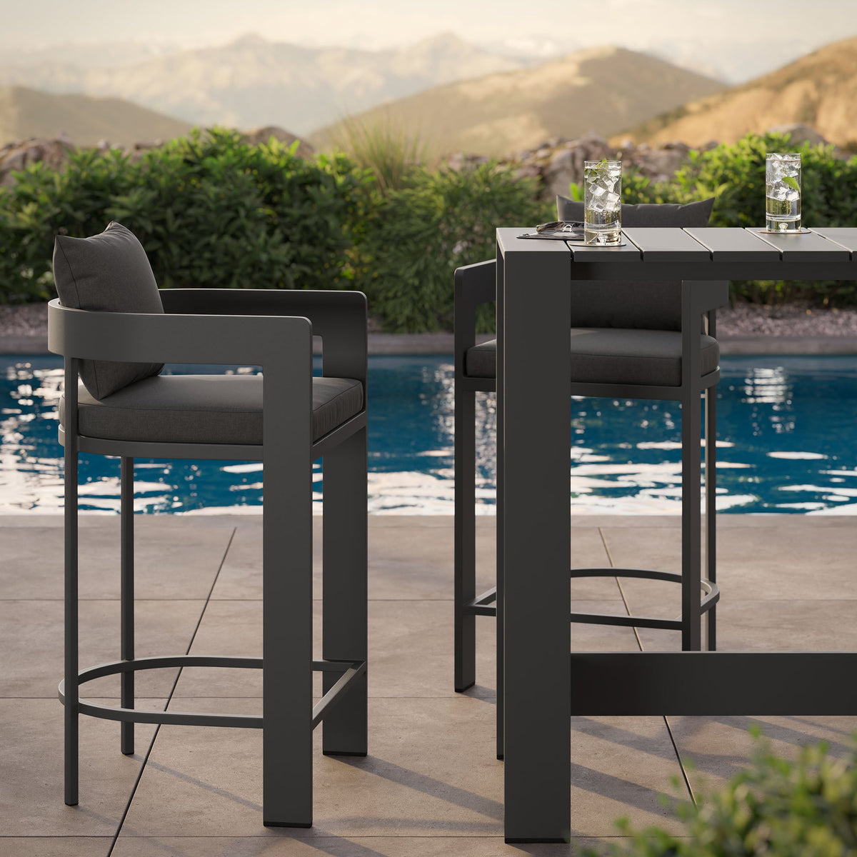 Tahoe Charcoal 3-Piece Outdoor Patio Aluminum Bar Table Set - Ornate Home