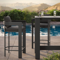 Tahoe Charcoal 3-Piece Outdoor Patio Aluminum Bar Table Set - Ornate Home