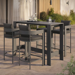 Tahoe Charcoal 5-Piece Outdoor Patio Bar Table Set - Ornate Home