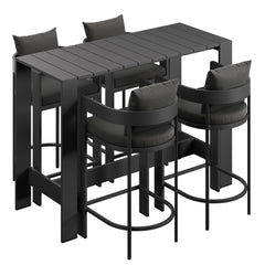 Tahoe Charcoal 5-Piece Outdoor Patio Bar Table Set - Ornate Home