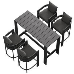 Tahoe Charcoal 5-Piece Outdoor Patio Bar Table Set - Ornate Home