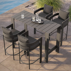 Tahoe Charcoal 5-Piece Outdoor Patio Bar Table Set - Ornate Home