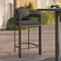 Tahoe Charcoal Outdoor Patio Aluminum Bar Chair - Ornate Home