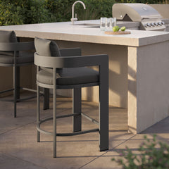 Tahoe Charcoal Outdoor Patio Aluminum Counter Stool - Ornate Home