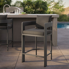Tahoe Charcoal Outdoor Patio Aluminum Counter Stool - Ornate Home