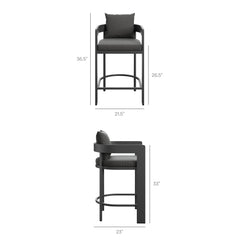 Tahoe Charcoal Outdoor Patio Aluminum Counter Stool - Ornate Home