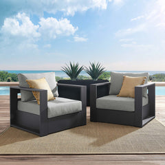 Tahoe Gray 2-Piece Outdoor Patio Powder-Coated Aluminum Armchair Set - Ornate Home