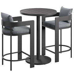 Tahoe Gray 3-Piece Outdoor Patio Aluminum Bar Set - Ornate Home