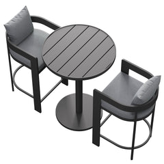Tahoe Gray 3-Piece Outdoor Patio Aluminum Bar Set - Ornate Home