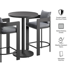 Tahoe Gray 3-Piece Outdoor Patio Aluminum Bar Set - Ornate Home