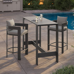 Tahoe Gray 3-Piece Outdoor Patio Aluminum Bar Table Set - Ornate Home