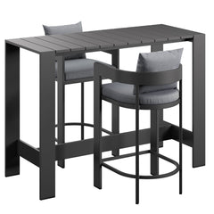 Tahoe Gray 3-Piece Outdoor Patio Aluminum Bar Table Set - Ornate Home