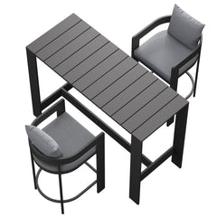 Tahoe Gray 3-Piece Outdoor Patio Aluminum Bar Table Set - Ornate Home