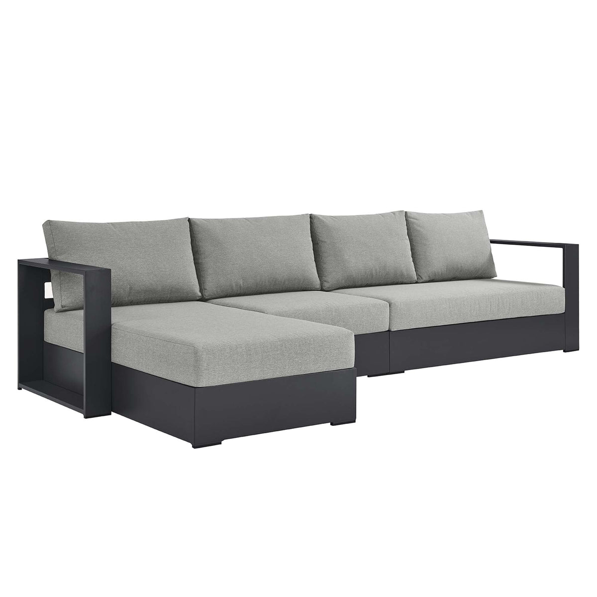 Tahoe Gray 3-Piece Outdoor Patio Powder-Coated Aluminum Left-Facing Chaise Sectional Sofa Set - Ornate Home