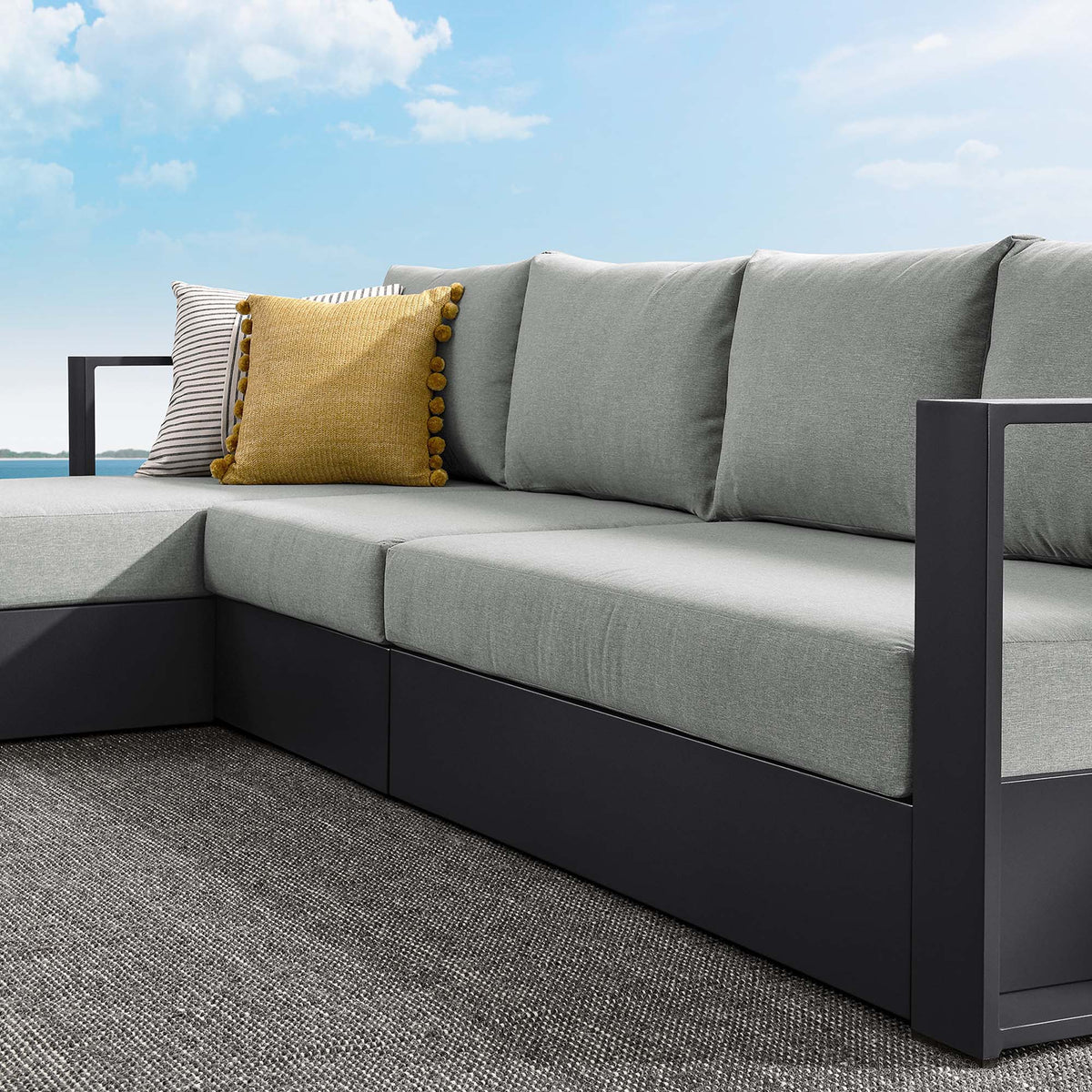 Tahoe Gray 3-Piece Outdoor Patio Powder-Coated Aluminum Left-Facing Chaise Sectional Sofa Set - Ornate Home