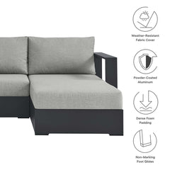 Tahoe Gray 3-Piece Outdoor Patio Powder-Coated Aluminum Right-Facing Chaise Sectional Sofa Set - Ornate Home
