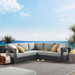 Tahoe Gray 3-Piece Outdoor Patio Powder-Coated Aluminum Sectional Sofa Set - Ornate Home