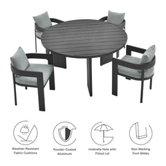 Tahoe Gray 5-Piece Outdoor Patio Aluminum Dining Set - Ornate Home