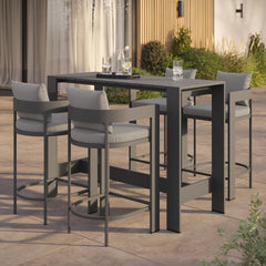 Tahoe Gray 5-Piece Outdoor Patio Bar Table Set - Ornate Home