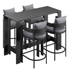 Tahoe Gray 5-Piece Outdoor Patio Bar Table Set - Ornate Home