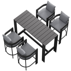 Tahoe Gray 5-Piece Outdoor Patio Bar Table Set - Ornate Home
