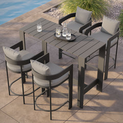 Tahoe Gray 5-Piece Outdoor Patio Bar Table Set - Ornate Home