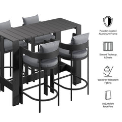 Tahoe Gray 5-Piece Outdoor Patio Bar Table Set - Ornate Home