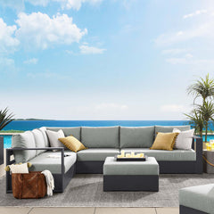 Tahoe Gray 5-Piece Outdoor Patio Powder-Coated Aluminum Sectional Sofa Set - Ornate Home