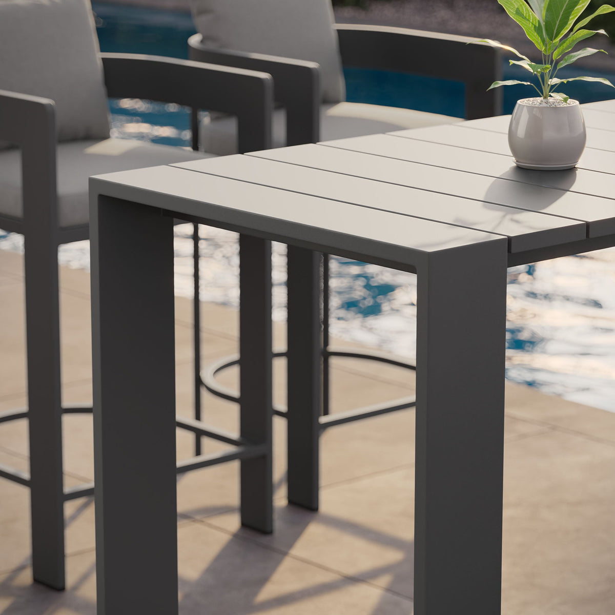 Tahoe Gray 59 Inch Rectangle Outdoor Patio Aluminum Bar Table - Ornate Home