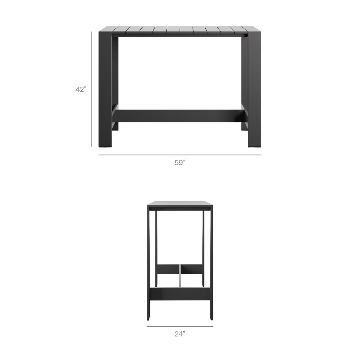 Tahoe Gray 59 Inch Rectangle Outdoor Patio Aluminum Bar Table - Ornate Home