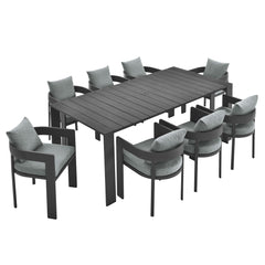 Tahoe Gray 9-Piece Outdoor Patio Aluminum Dining Set - Ornate Home