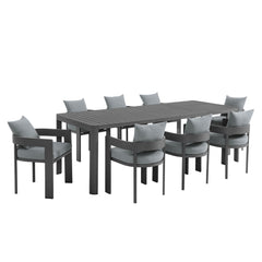 Tahoe Gray 9-Piece Outdoor Patio Aluminum Dining Set With Extendable Table - Ornate Home