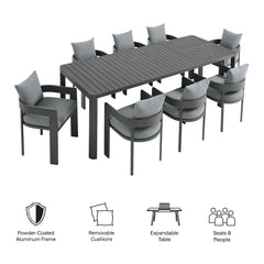 Tahoe Gray 9-Piece Outdoor Patio Aluminum Dining Set With Extendable Table - Ornate Home