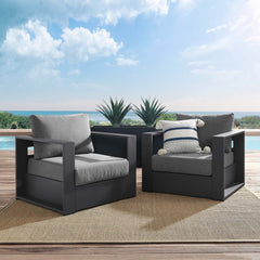 Tahoe Gray/Charcoal 2-Piece Outdoor Patio Powder-Coated Aluminum Armchair Set - Ornate Home