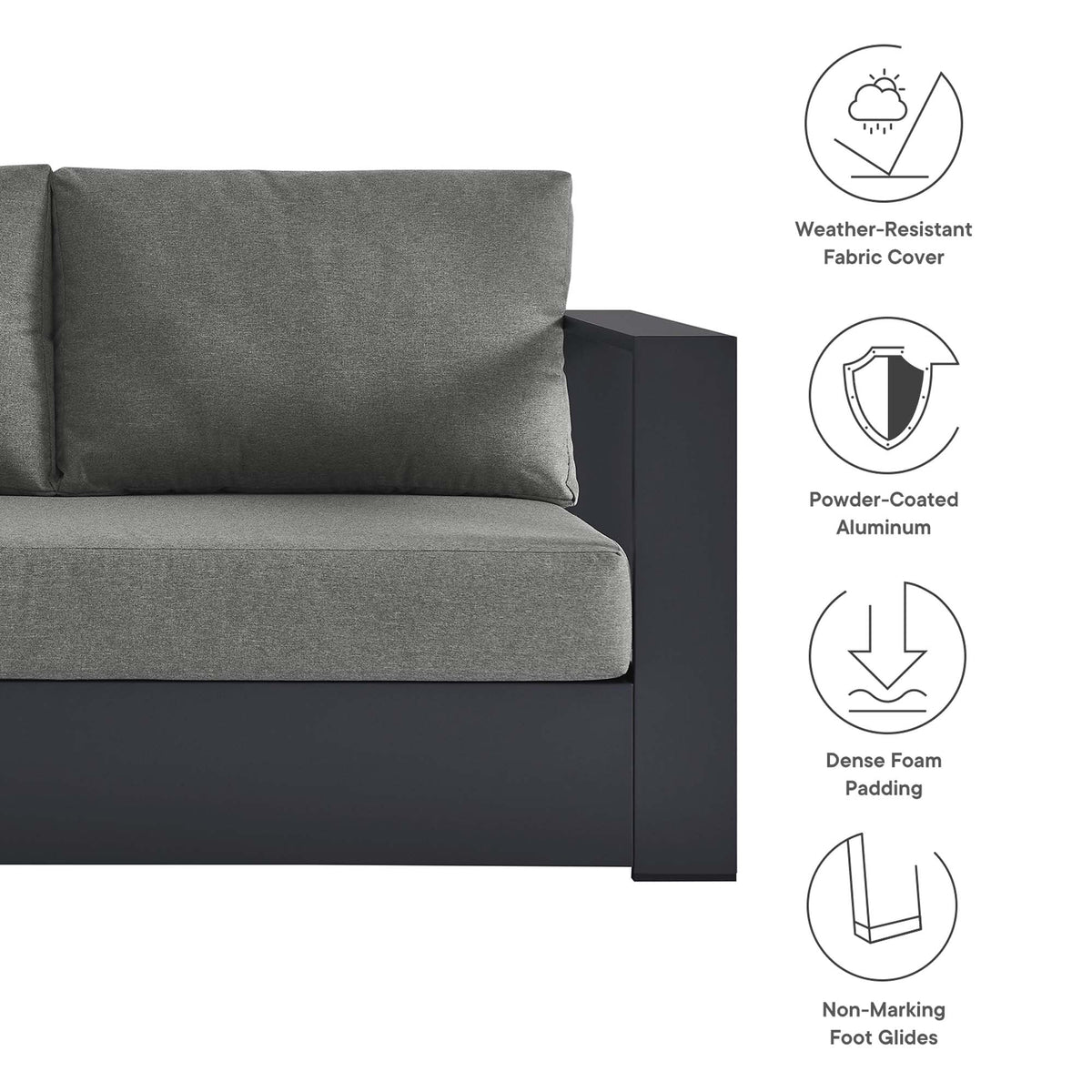 Tahoe Gray/Charcoal 2-Piece Outdoor Patio Powder-Coated Aluminum Left-Facing Chaise Sectional Sofa Set - Ornate Home