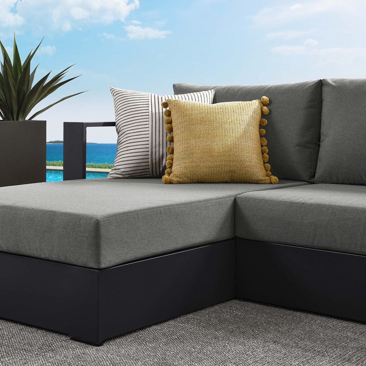 Tahoe Gray/Charcoal 2-Piece Outdoor Patio Powder-Coated Aluminum Left-Facing Chaise Sectional Sofa Set - Ornate Home