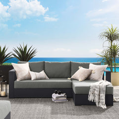 Tahoe Gray/Charcoal 2-Piece Outdoor Patio Powder-Coated Aluminum Right-Facing Chaise Sectional Sofa Set - Ornate Home