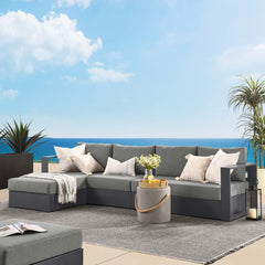 Tahoe Gray/Charcoal 3-Piece Outdoor Patio Powder-Coated Aluminum Left-Facing Chaise Sectional Sofa Set - Ornate Home